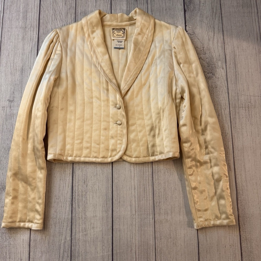 Vintage Gunne Sax Jessica Gold Satin Cropped Blazer Jacket Stripe San Francisco